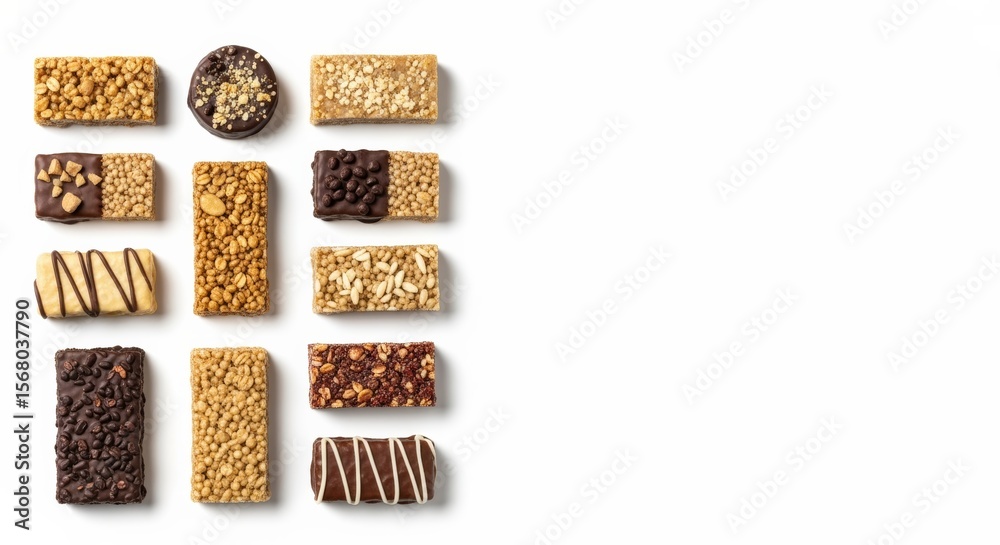 Fototapeta premium Indulge in a Crisp Chocolate Cereal Bar Dessert: A Delicious Collage of Flavors for Your Diet Collection