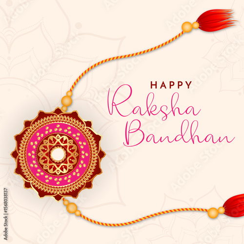 Happy Raksha Bandhan Post and Greeting Card. Indian Culture Rakhi Celebration Background with Text and Rakhi banner, poster. Rakhi background for Indian festival Raksha bandhan celebration