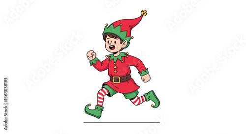 Animated Christmas Elf Running with Gift Delivering Holiday Cheer and Merriment to Everyone