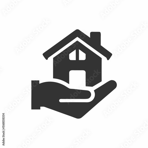 House in Hand Silhouette Real Estate Care Icon Vector.