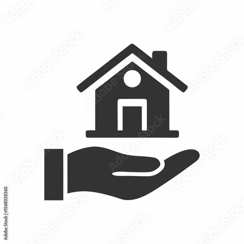 House in Hand Silhouette Real Estate Care Icon Vector.