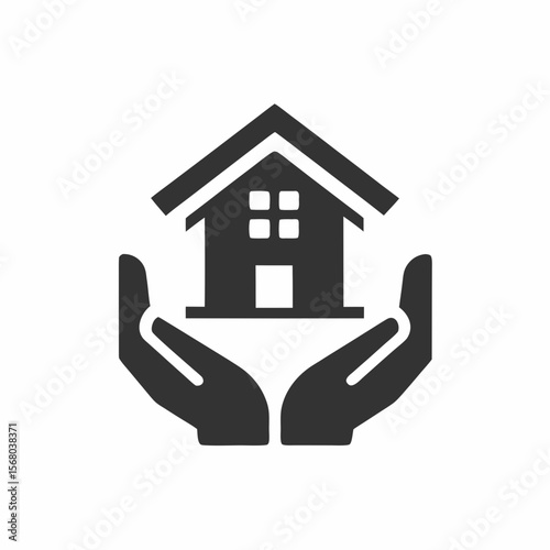 House in Hand Silhouette Real Estate Care Icon Vector.
