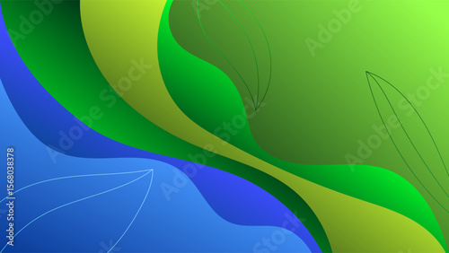 ABSTRACT BACKGROUND ELEGANT BLUE GREEN GRADIENT SMOOTH LIQUID COLORFUL WITH HAND DRAWN SHAPES LEAF DESIGN VECTOR TEMPLATE GOOD FOR MODERN WEBSITE, WALLPAPER, COVER DESIGN 