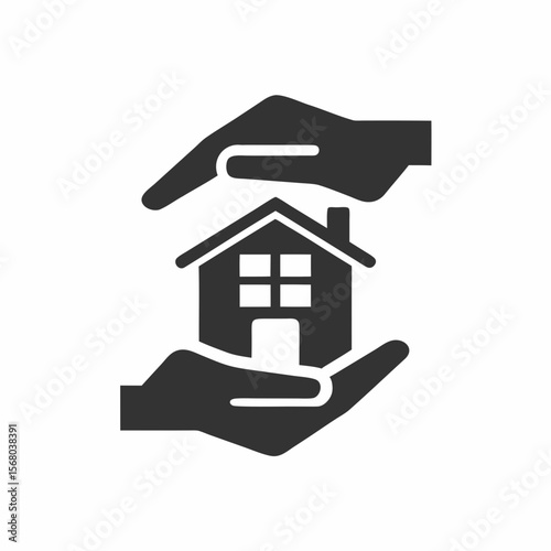 House in Hand Silhouette Real Estate Care Icon Vector.