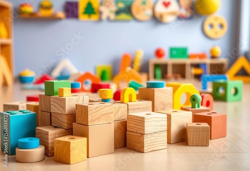 Wooden blocks, colorful toys, sensory play area,  sensory,  wooden