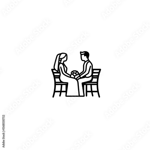 Minimalist wedding icon vector with heart and ring symbols for marriage love and celebration design


