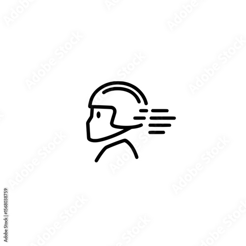 Vector icon of person wearing helmet with motion lines symbolizing speed safety and movement