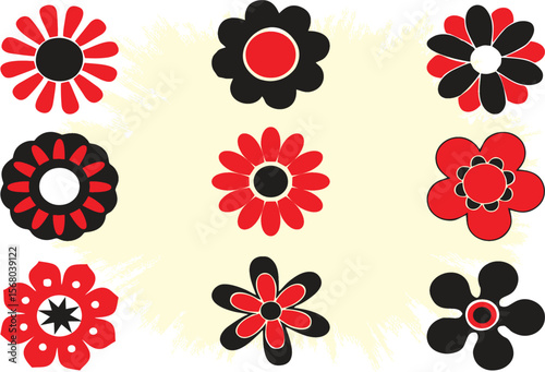 Retro hand drawn Flower Motifs stock illustration. Flower Clip art for fabric or fashion designing. Easy to change color or size and manipulate. EPS 10.
