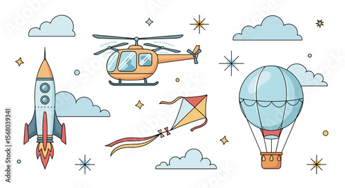 Collection of Cartoon Flying Vehicles and Toys for Kids Adventure