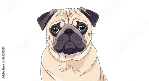 Adorable Pug Face Portrait Cute Canine Companion with Expressive Eyes and Wrinkled Snout