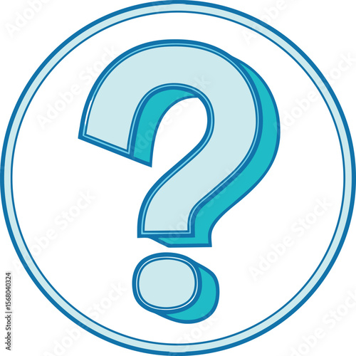 Blue question mark symbol with circular border cyan