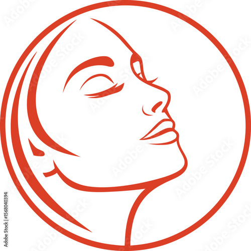 Elegant woman face profile with closed eyes in a circular frame beauty