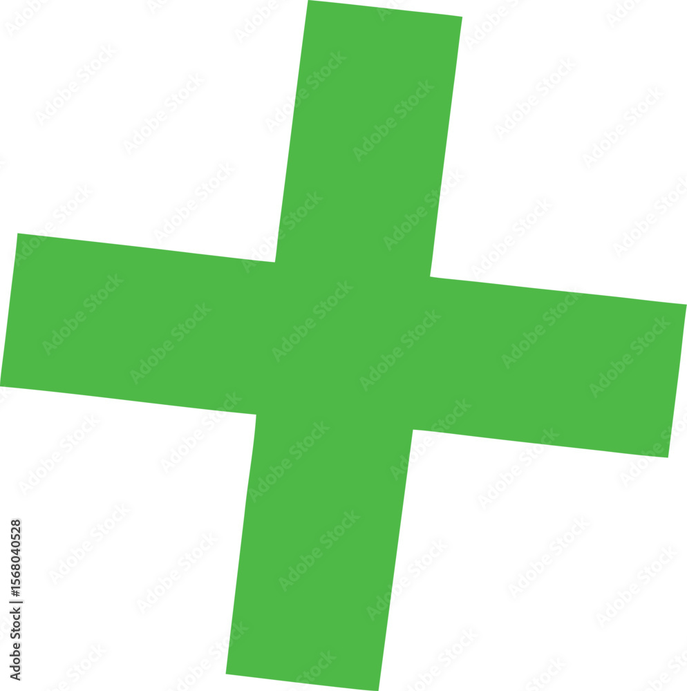 Fototapeta premium Green plus symbol tilted on white background shape graphic