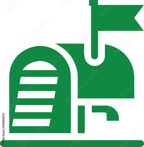 Green mailbox with flag and horizontal stripes postal delivery