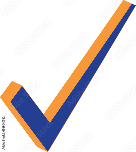 Orange and blue check mark symbol with three dimensional effect vector