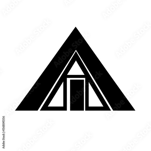 Simple Black Flat 2D Vector Minimalist Logo of a House in Triangle