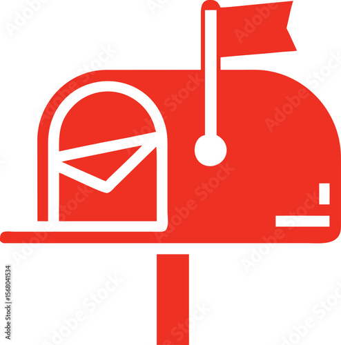 Red mailbox with flag and envelope post