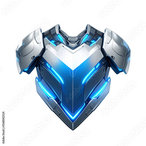 Futuristic metallic vest blue accents fantasy armor illustration