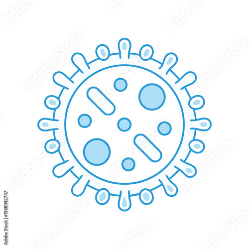 Blue virus microbe with internal particles bacteria cell