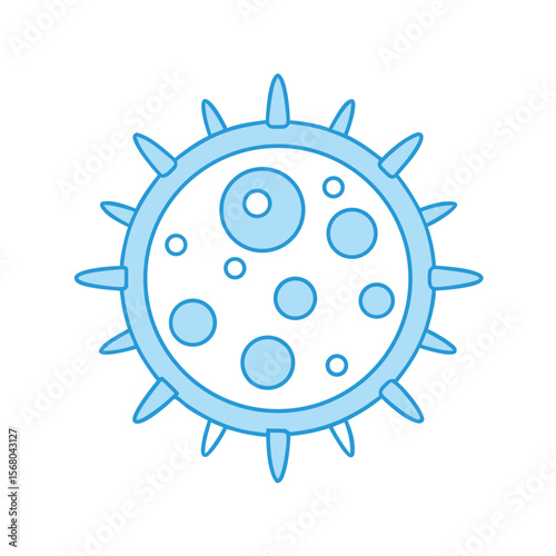 Blue virus microbe with spikes and circles cell biology