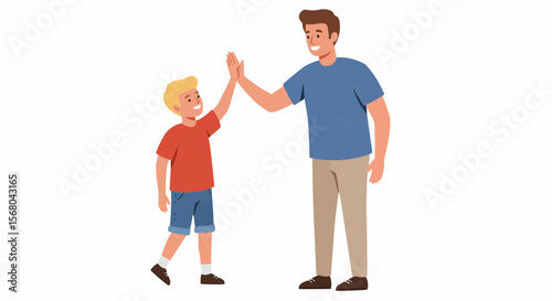 Father and son giving each other a high five.