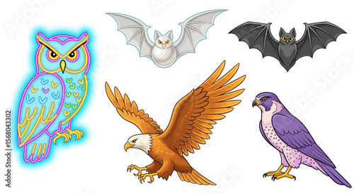 Vector illustration of owl bat eagle and falcon vector image for wildlife and nature themed design projects use 100