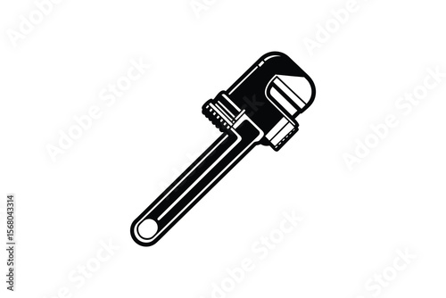 Black and White Illustration of an Adjustable Wrench
