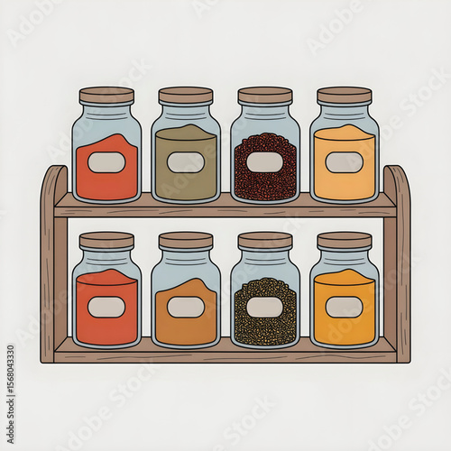 Spice Jars on Wooden Shelf
