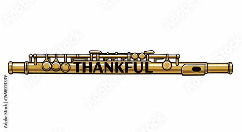 A gold musical instrument with word "thankful" on it
