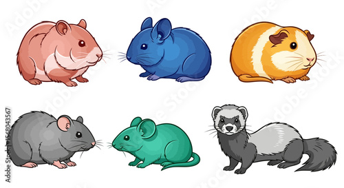Vector cute cartoon rodents and ferret illustration for pet lovers and animal enthusiasts vector artwork design