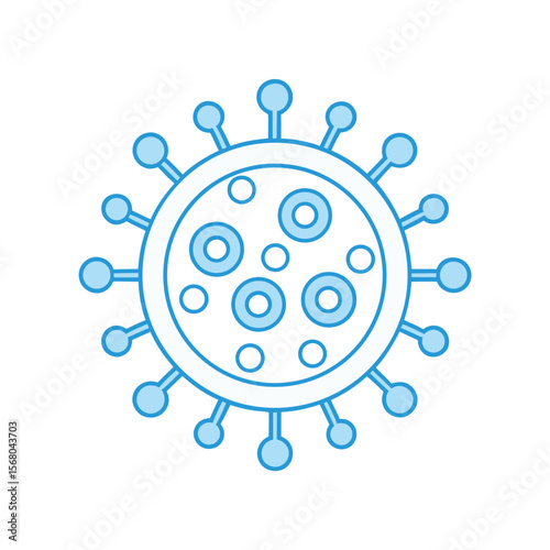 Blue virus microbe with spikes and internal circles biology science