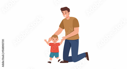 A Father and a child taking their first steps.
