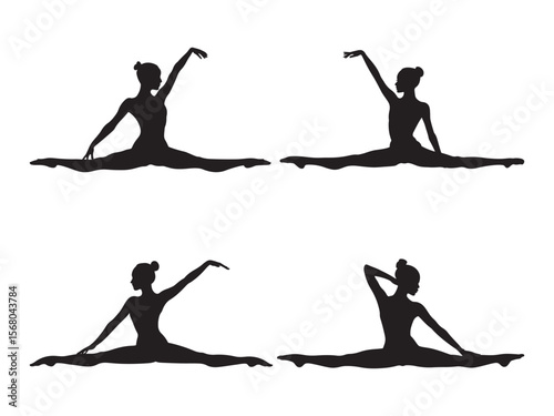 Four Black and White Silhouette Images of a Ballerina in a Splits Pose