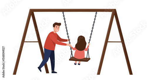 A heartwarming moment of a father pushing his daughter on a swing in the park.