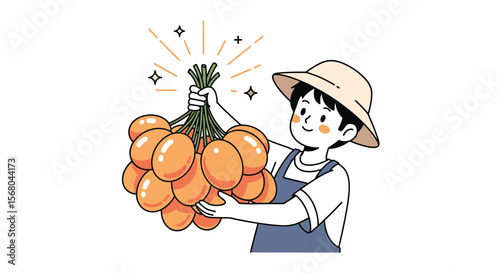 Young Person Holds Bunch of Freshly Harvested Organic Golden Potatoes With Green Stalks