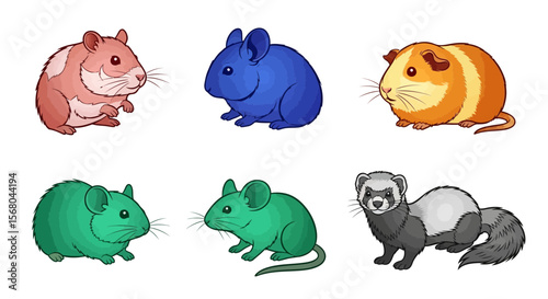 Vector explore diverse pet rodents hamster guinea pig mouse and ferret breeds for home care and adoption guide