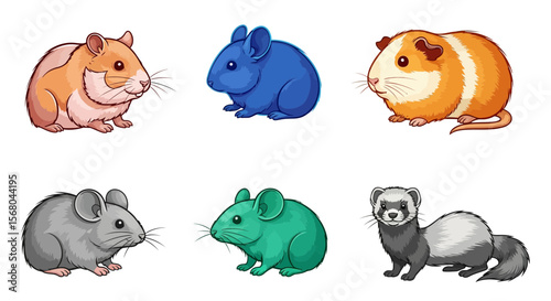 Vector cute cartoon rodents and ferret illustration for pet lovers and animal enthusiasts in vector format design