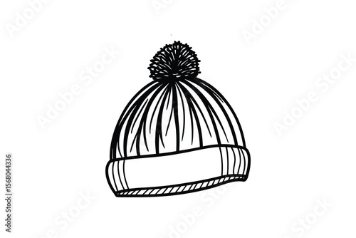 Hand Drawn Winter Beanie Hat with Pom Pom
