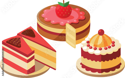 cake types set flat vector 
