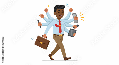 Busy worker, business concept with multitasking