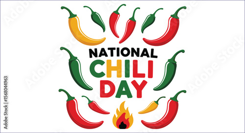 National Chili Day Celebration Colorful Chili Peppers Flame Graphic Illustration