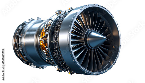 Detailed 3D Exploded View of Silver Jet Engine Turbine with Transparent Background