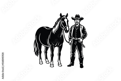 Cowboy and Horse Silhouette Illustration