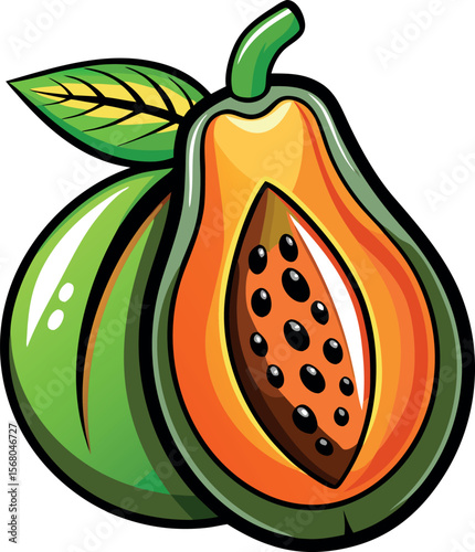 Minimal Flat papaya icon Symbol isolated on  Transparent Background