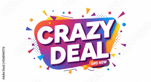 Crazy deal banner with vibrant text design and playful shapes.