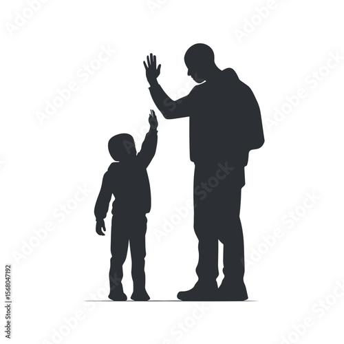 Silhouette of an adult giving a high five to a child, emphasizing connection and affection. A symbol of family and aspiration.