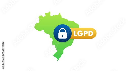 Brazil map with lgpd and locked padlock