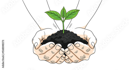 Nurturing a Tiny Green Sprout in Cupped Hands Showing Hope for a Sustainable Future
