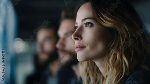 Wallpaper Mural A team of professionals collaborating with an interface on a large screen in a modern office setting Torontodigital.ca