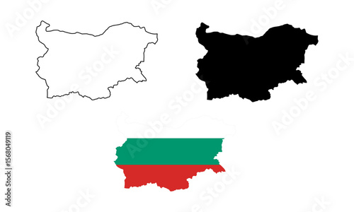 Bulgaria map in outline style, black color, color of country flag version.